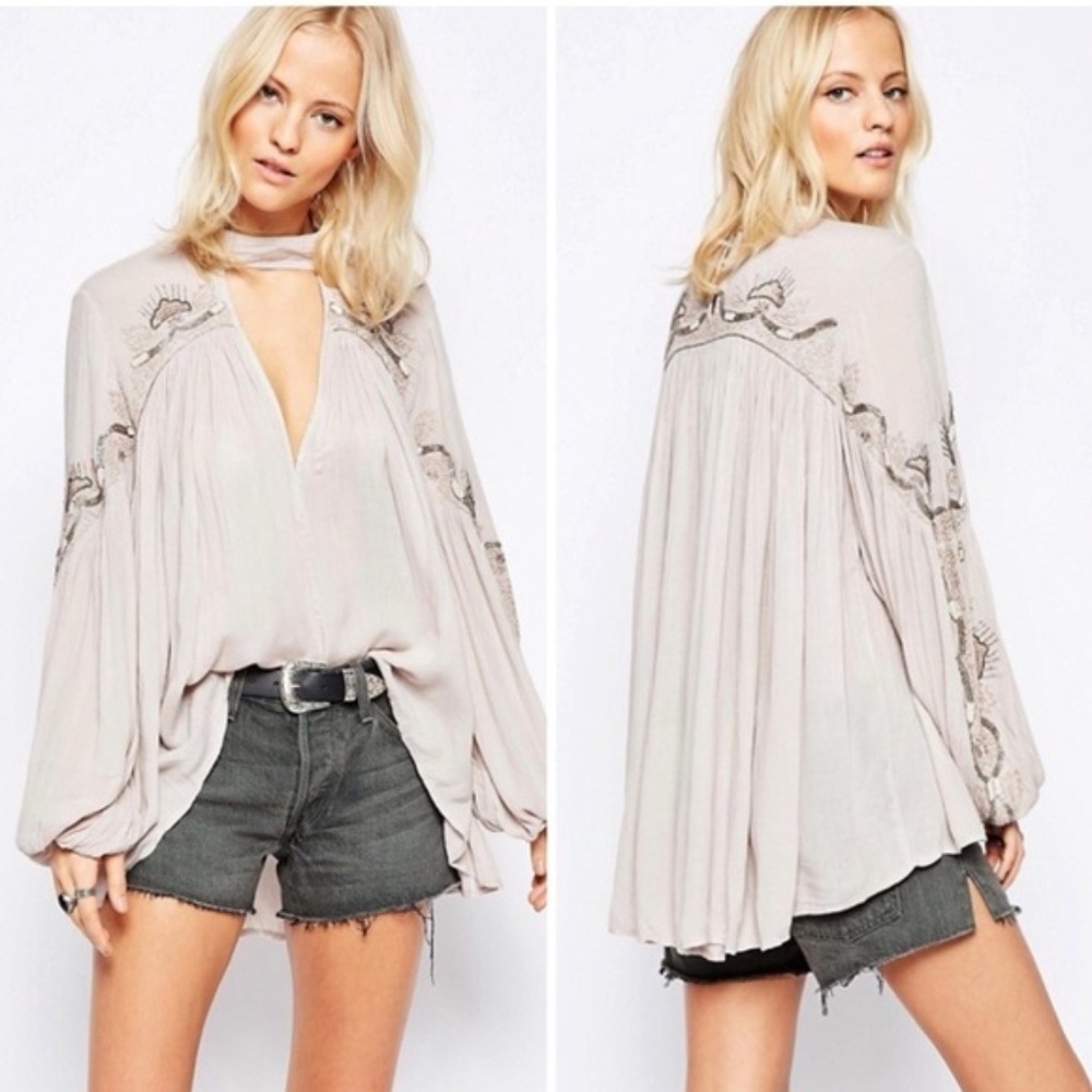 🌻 FREE PEOPLE Sweet Fantasy Beaded Blouse XS Boho